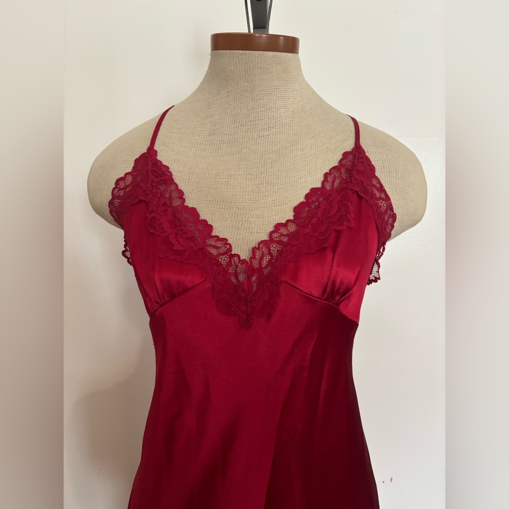 VINTAGE: Indie Sleaze Silky Maxi Side Slit Slip Dress *SZ.S (RED) - Picture 2 of 5